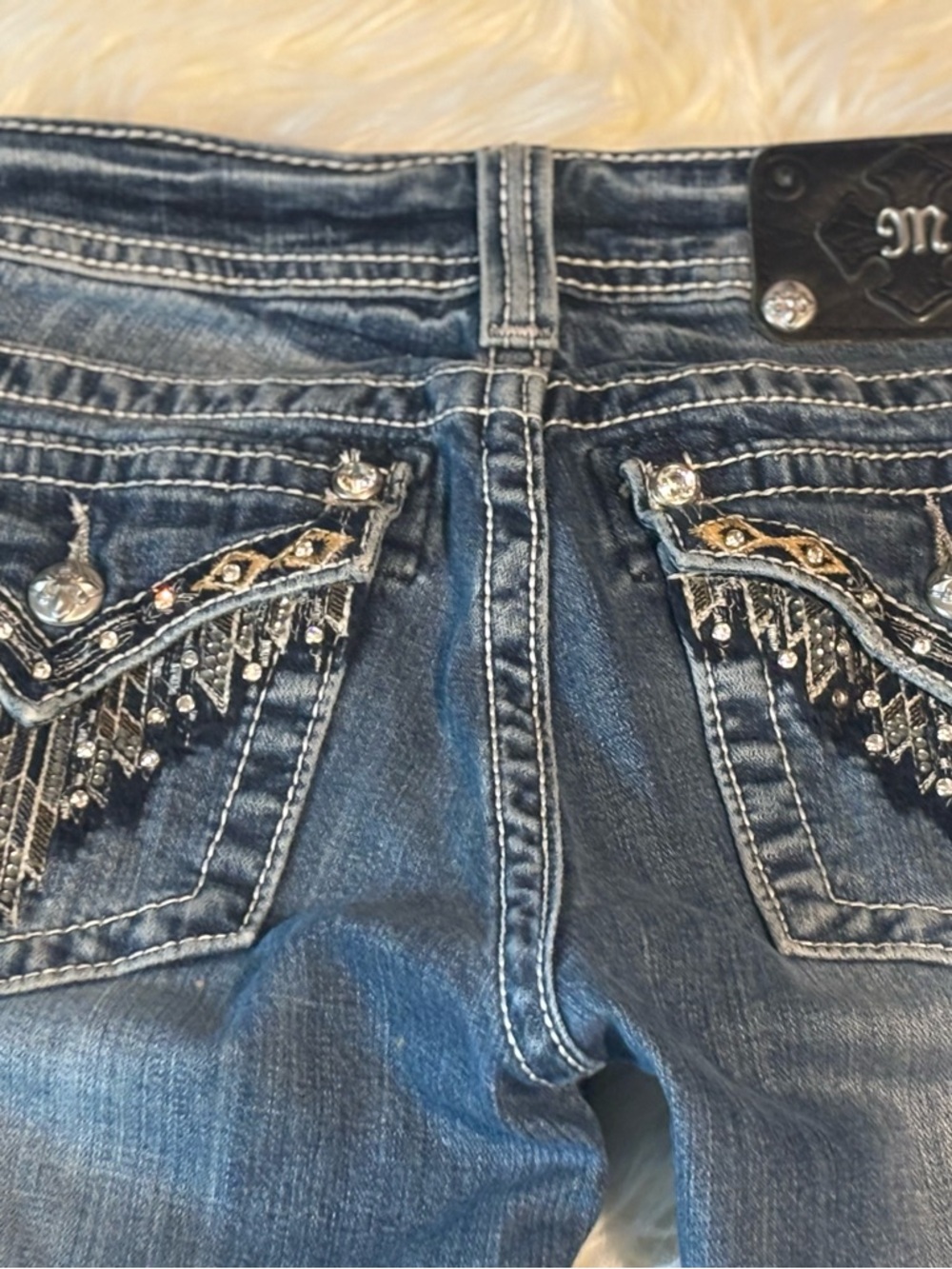Women’s Miss Me Jeans Size 28 Skinny Inseam 32 Jw5617S Rhinestone Embellished - Picture 4 of 9